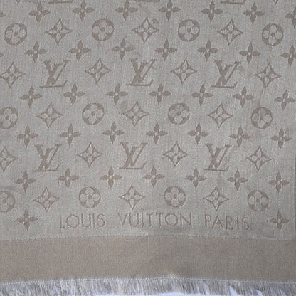 Louis Vuitton Silk Lurex Wool Monogram Shine Shawl Beige 4 of 5