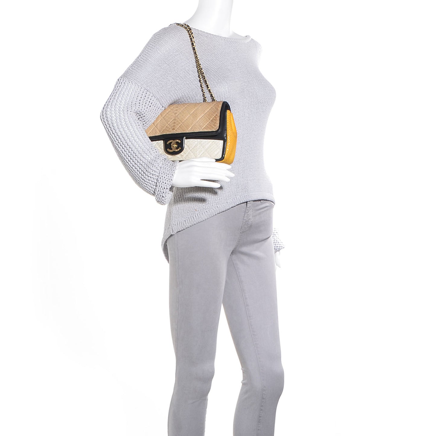 Python Tri-Color Medium Graphic Flap Beige