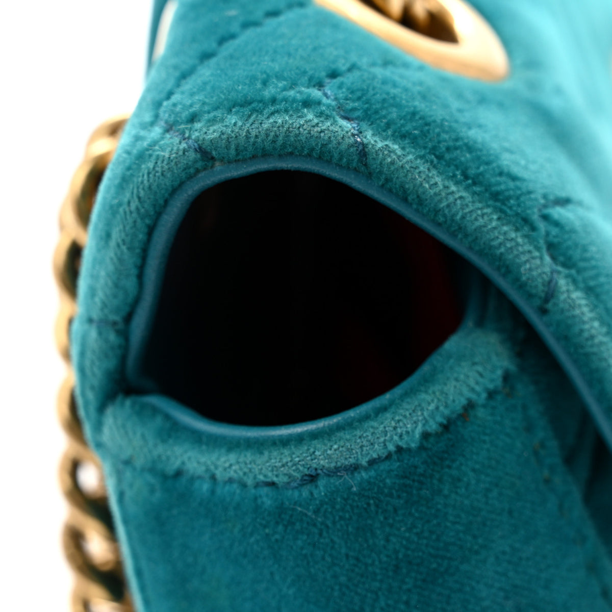 Gucci Velvet Matelasse Small GG Marmont Shoulder Bag Pavone Cyan 11 of 12