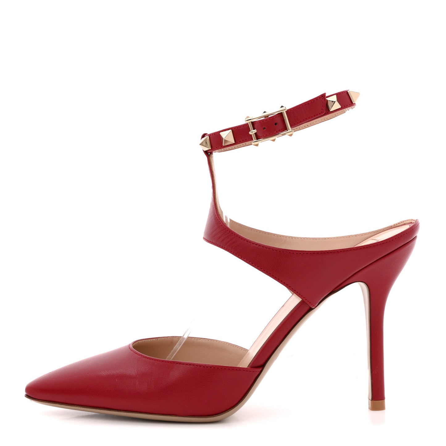 Calfskin Rockstud Ankle Strap 100mm Pumps 37 Red
