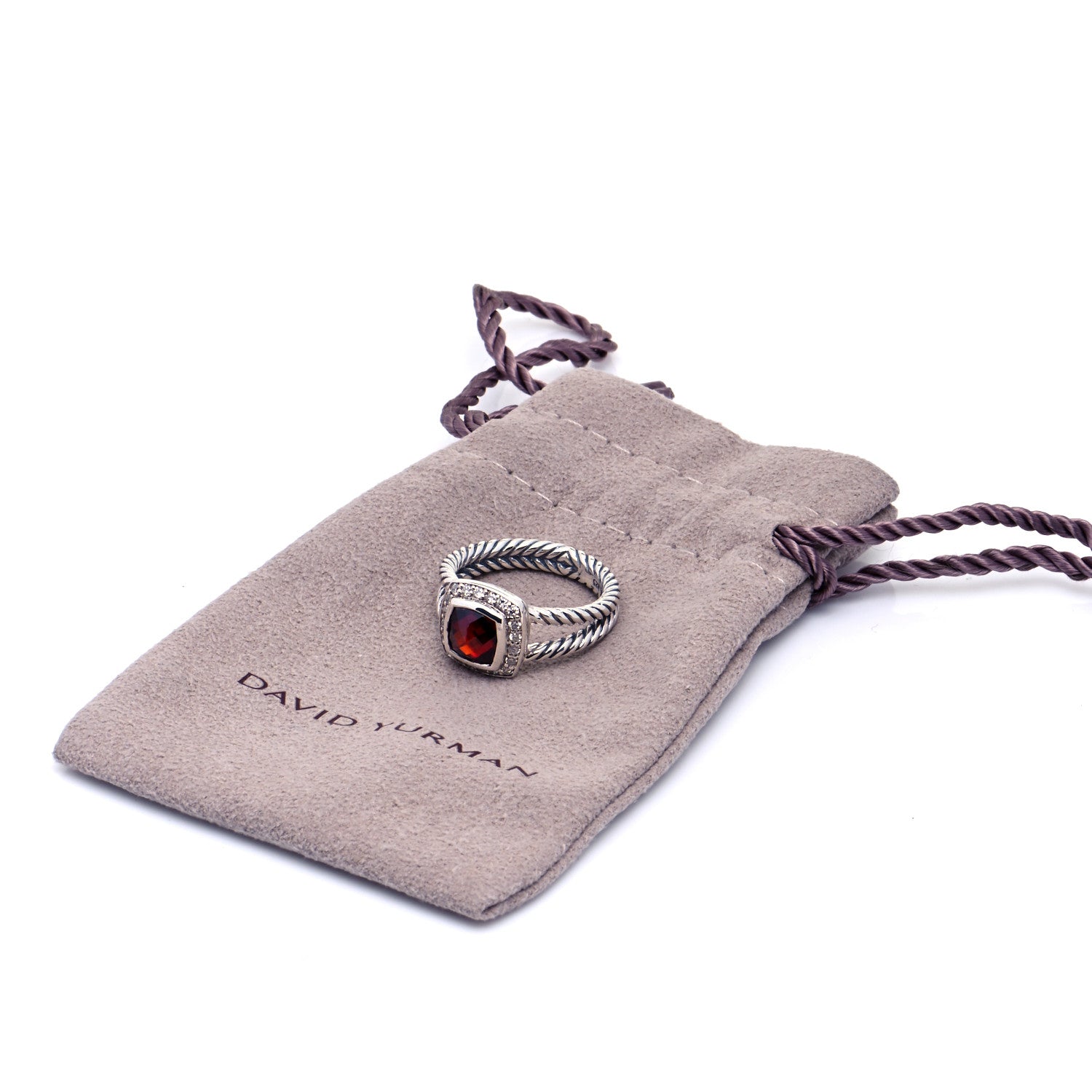 David Yurman Sterling Silver Diamond Garnet 7mm Petite Albion Ring 54 7 6 of 6