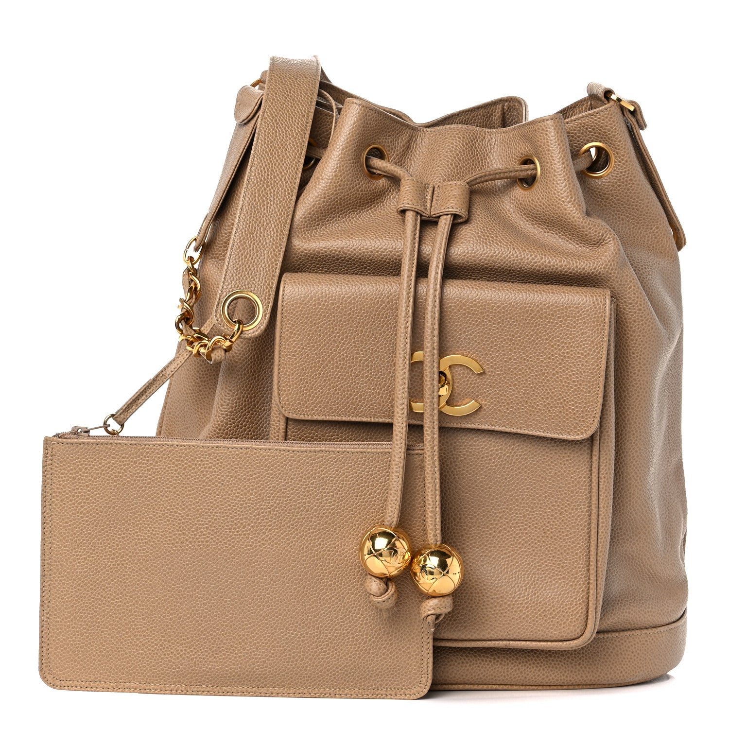 Chanel Caviar Drawstring Shoulder Bag Beige 1 of 14