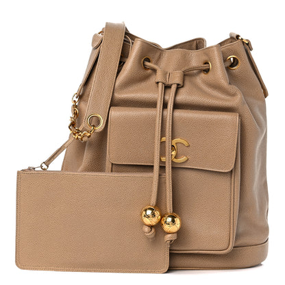 Chanel Caviar Drawstring Shoulder Bag Beige 1 of 14