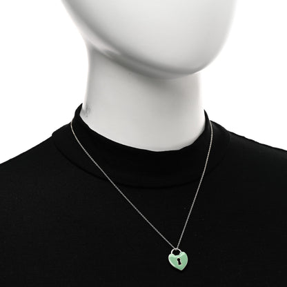 Tiffany Sterling Silver Enamel Heart Lock Pendant Necklace Blue 2 of 4