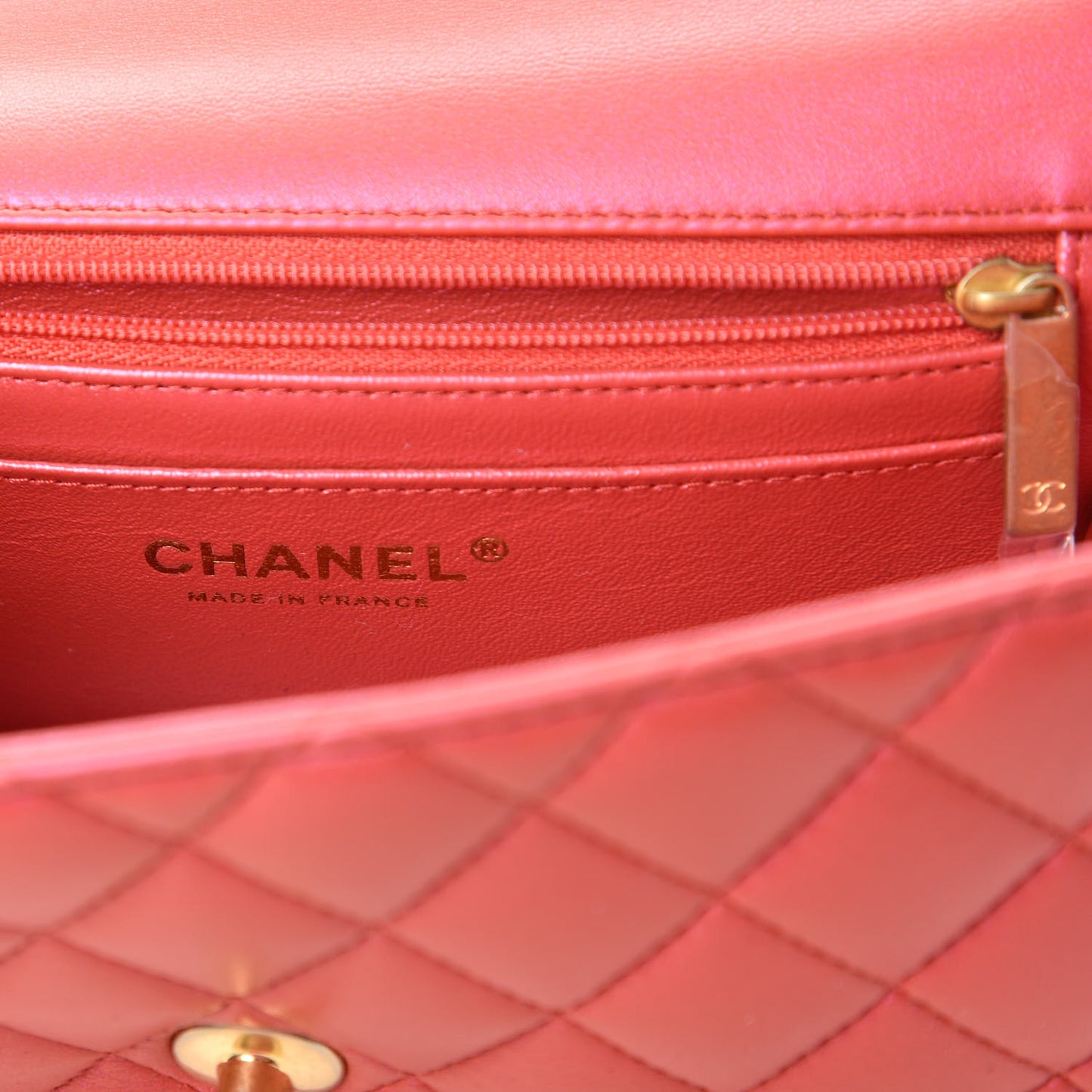 Iridescent Lambskin Quilted Mini Top Handle Rectangular Flap Red