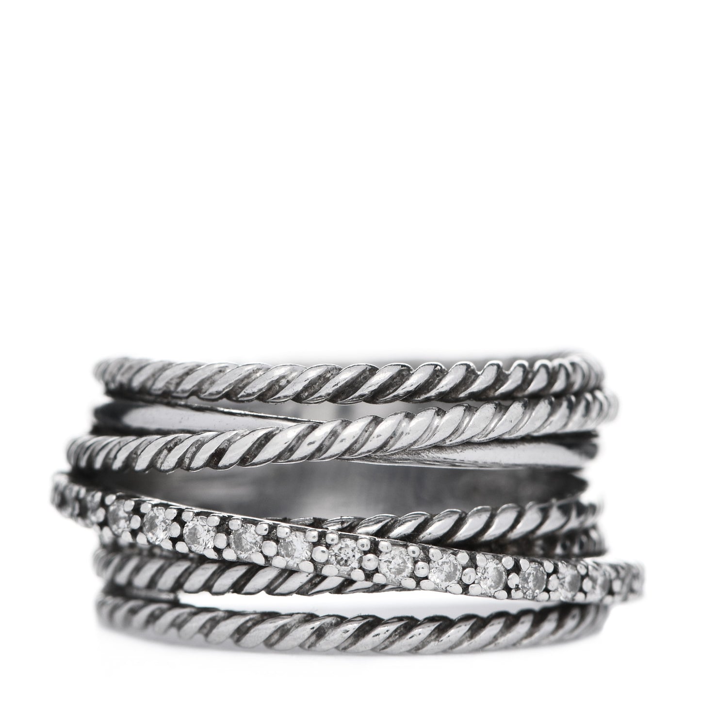 Sterling Silver Diamond 11mm Wide Crossover Cable Ring 54 7