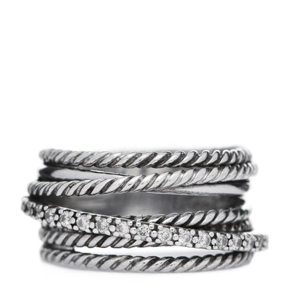 David Yurman Sterling Silver Diamond 11mm Wide Crossover Cable Ring 54 7 1 of 5