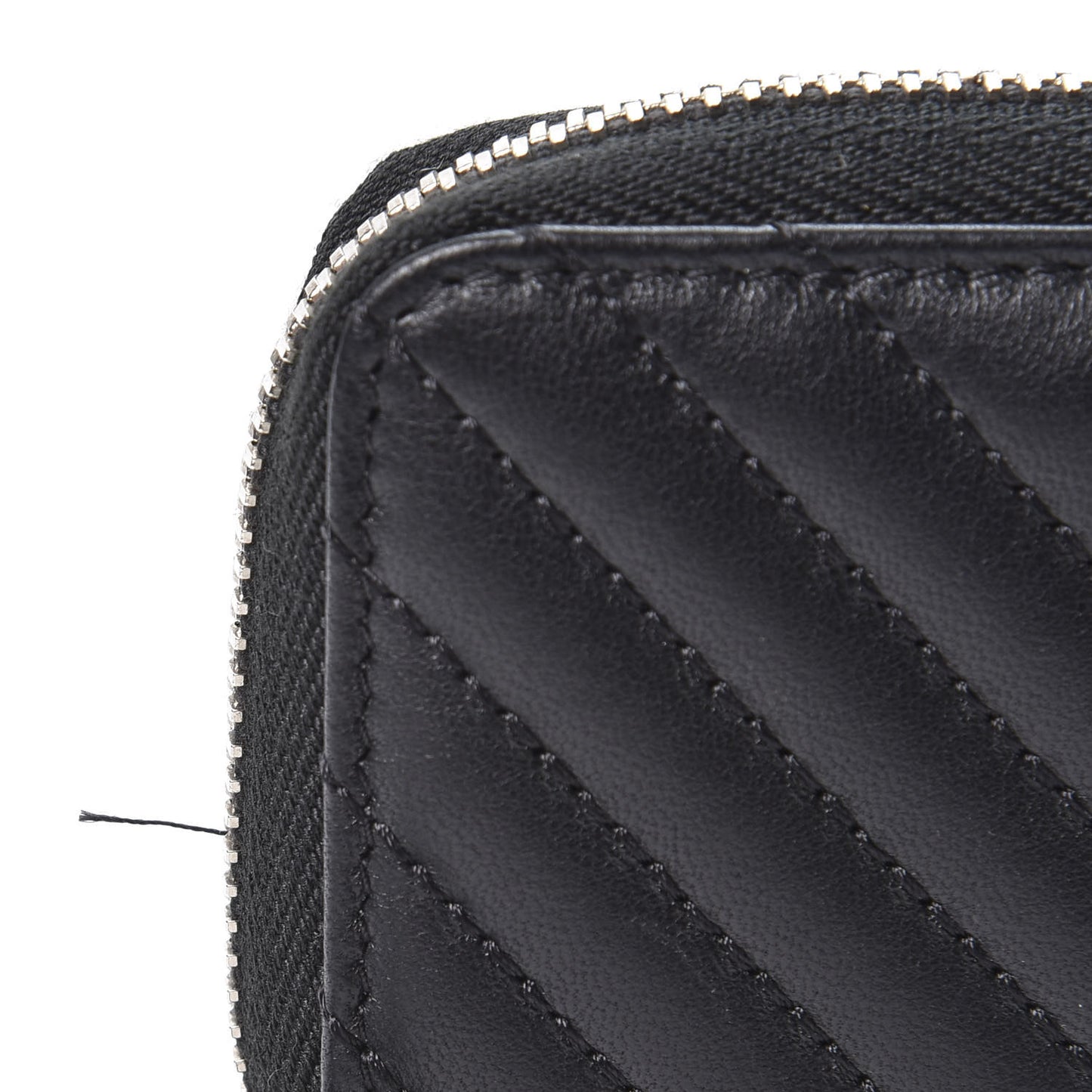 Lambskin Chevron Zip Around Coin Purse Wallet Black