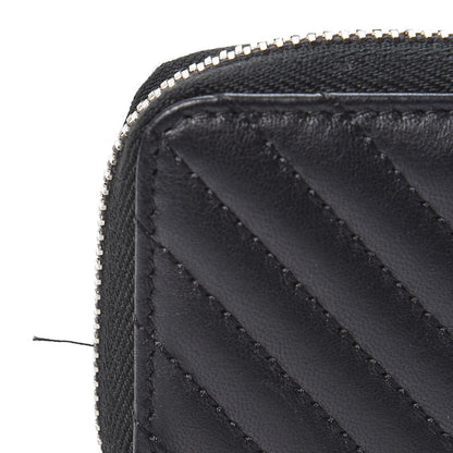 Chanel Lambskin Chevron Zip Around Coin Purse Wallet Black 7 of 10