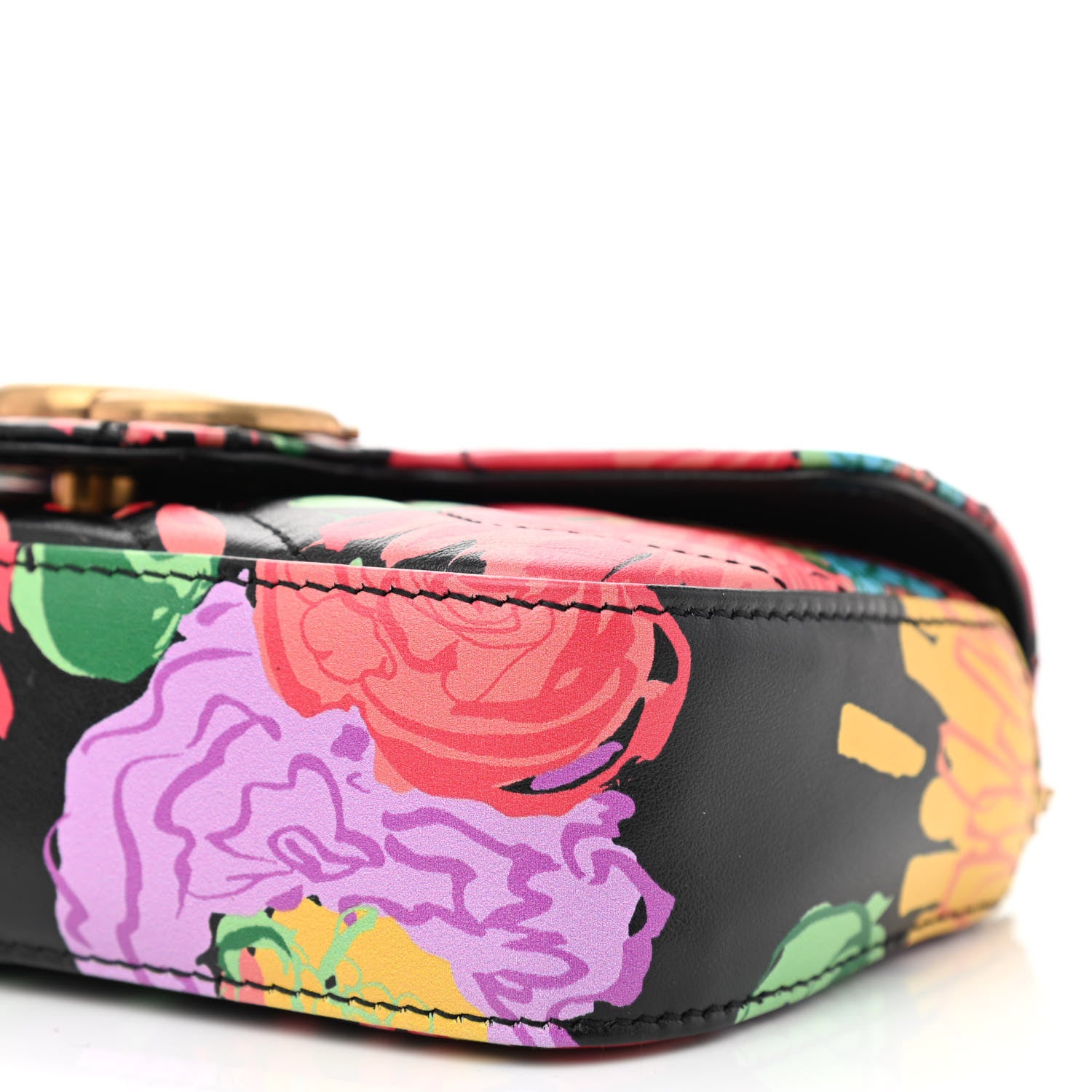 Gucci X KEN SCOTT Calfskin Matelasse Floral Print Super Mini GG Marmont Shoulder Bag Black 7 of 7