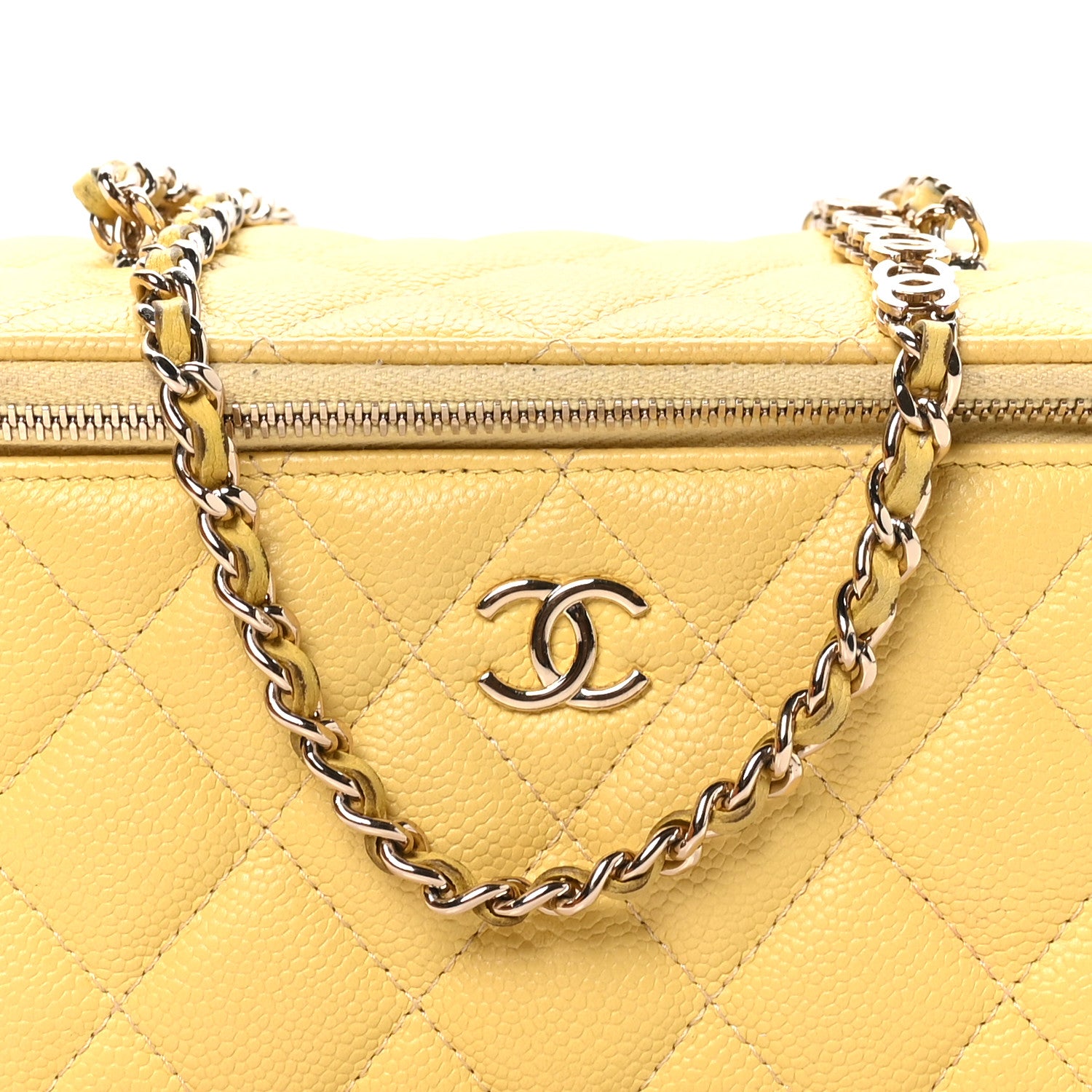 Chanel Caviar Quilted Small Tiny CC Vanity Case With Chain Yellow 7 of 11