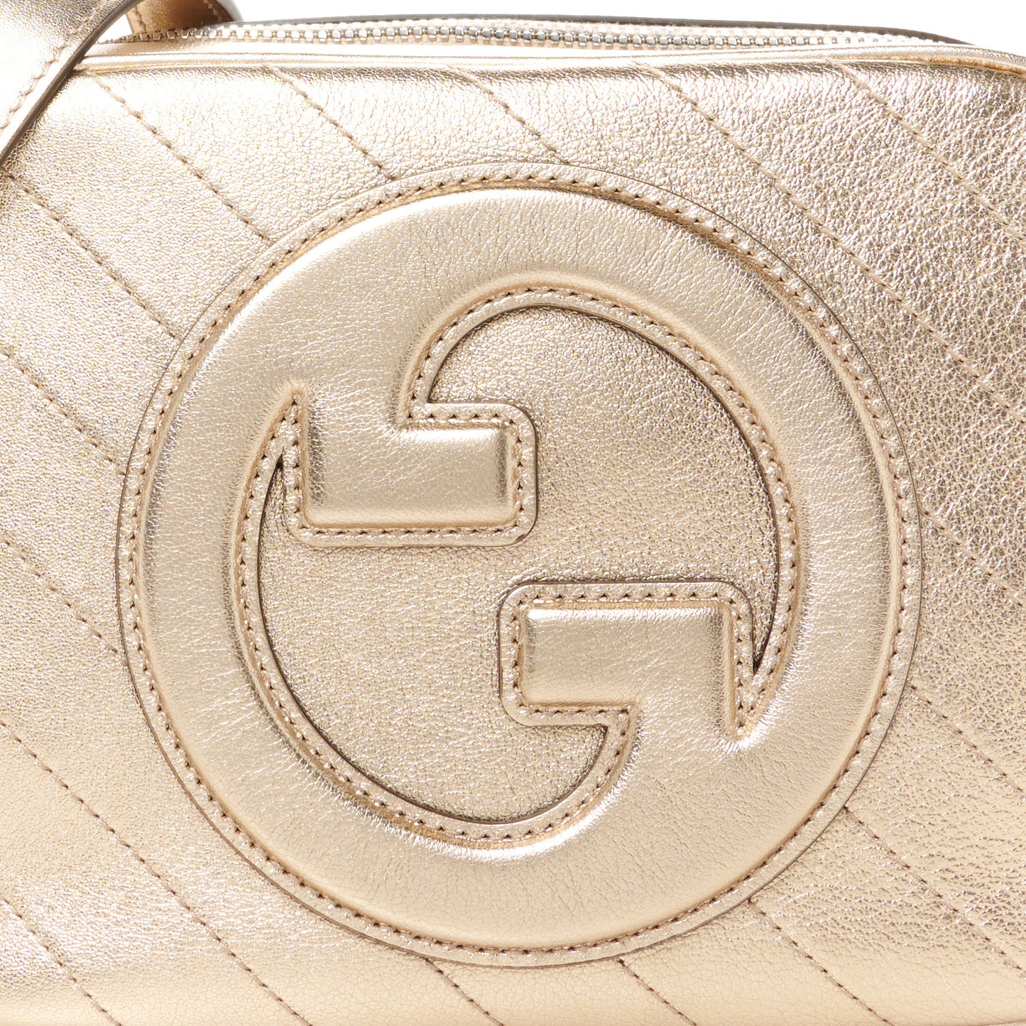 Metallic Sakai Be Green Calfskin Diagonal Stitched Small Blondie Shoulder Bag Golden Beige