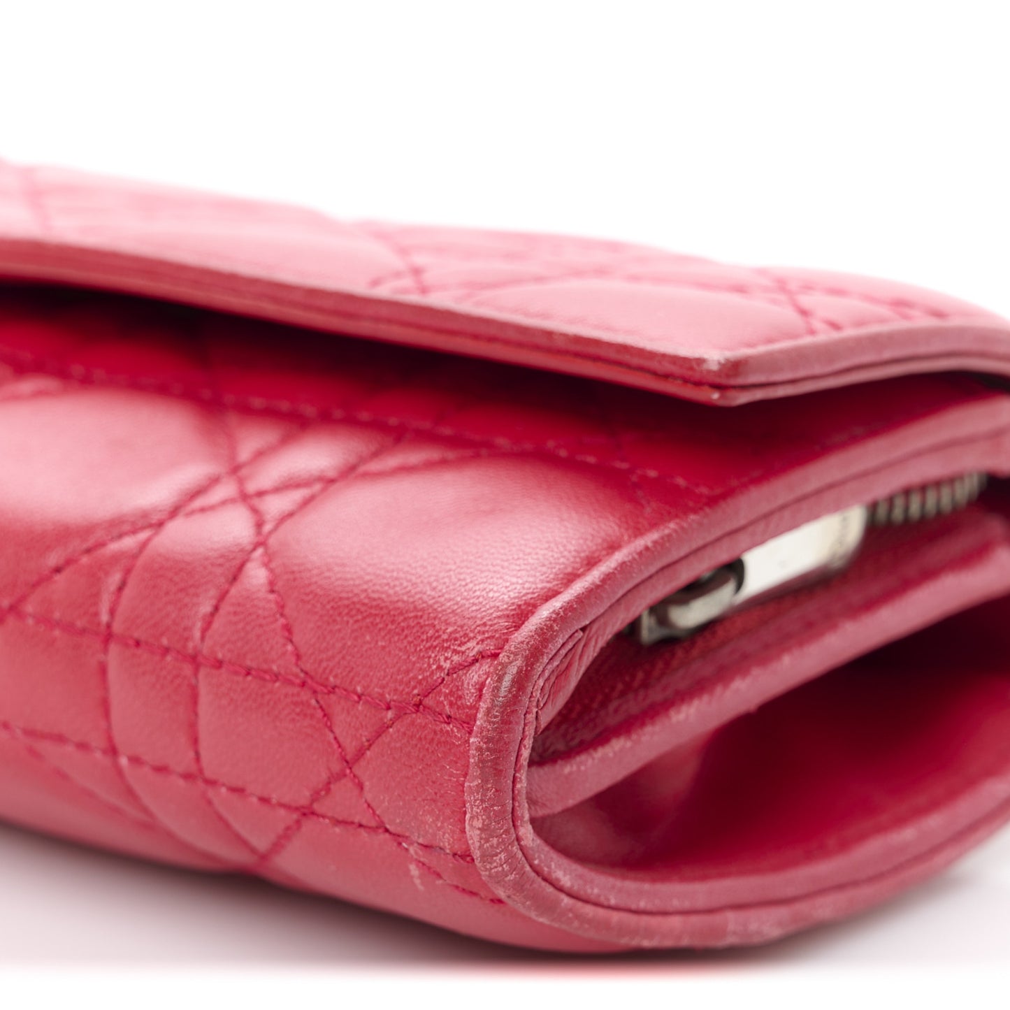 Lambskin Cannage Lady Dior Rendezvous Wallet On Chain Fuchsia
