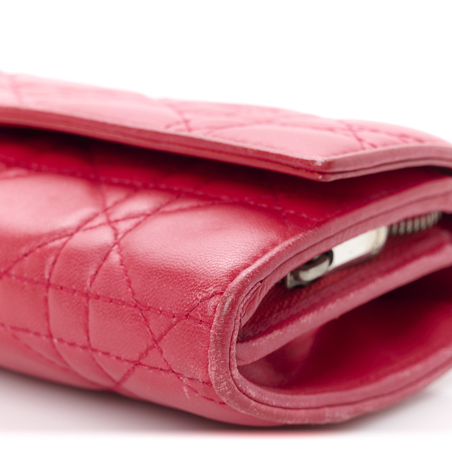 Christian Dior Lambskin Cannage Lady Dior Rendezvous Wallet On Chain Fuchsia 9 of 10
