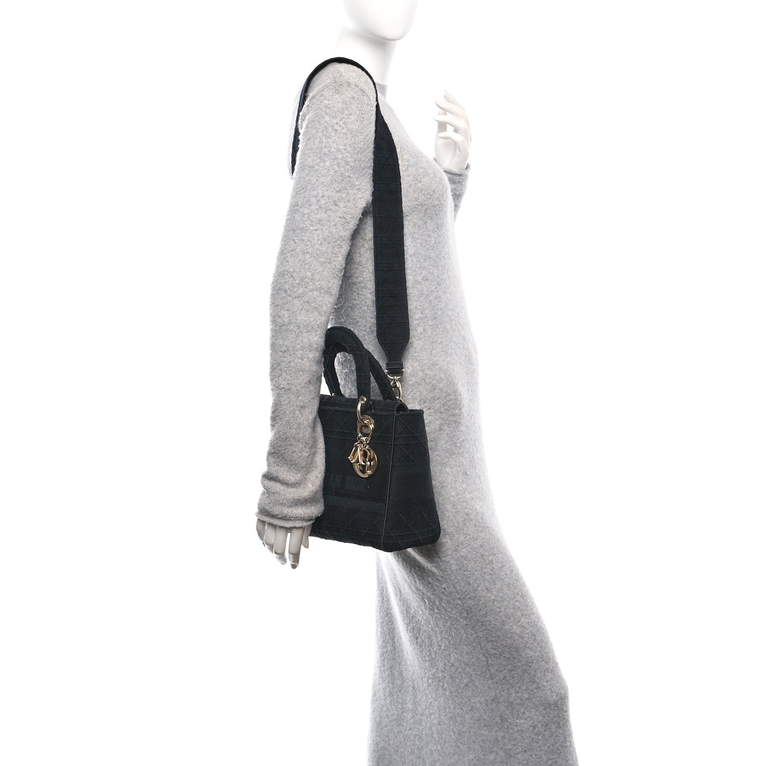 Christian Dior Canvas Embroidered Cannage Medium Lady D-Lite Black 2 of 12