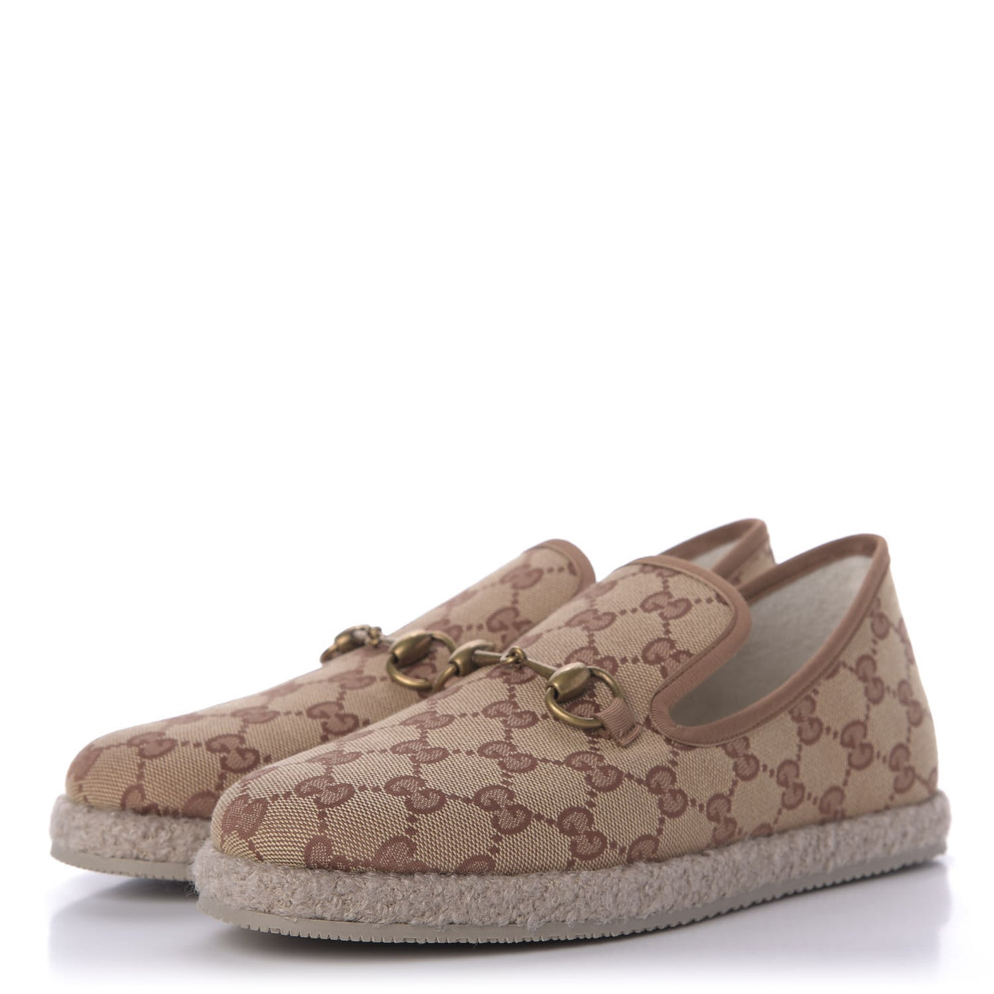 GG Monogram Womens Fria Horsebit Loafers 37.5 Beige Ruggine