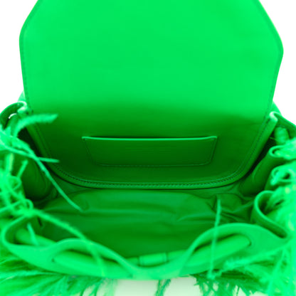 Bottega Veneta Lambskin Ostrich Feather Small Beak Triangle Flap Shoulder Bag Green 5 of 9