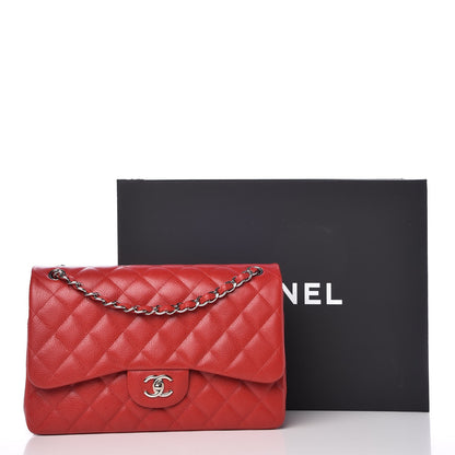 Chanel Caviar Quilted Jumbo Double Flap Red 10 of 10