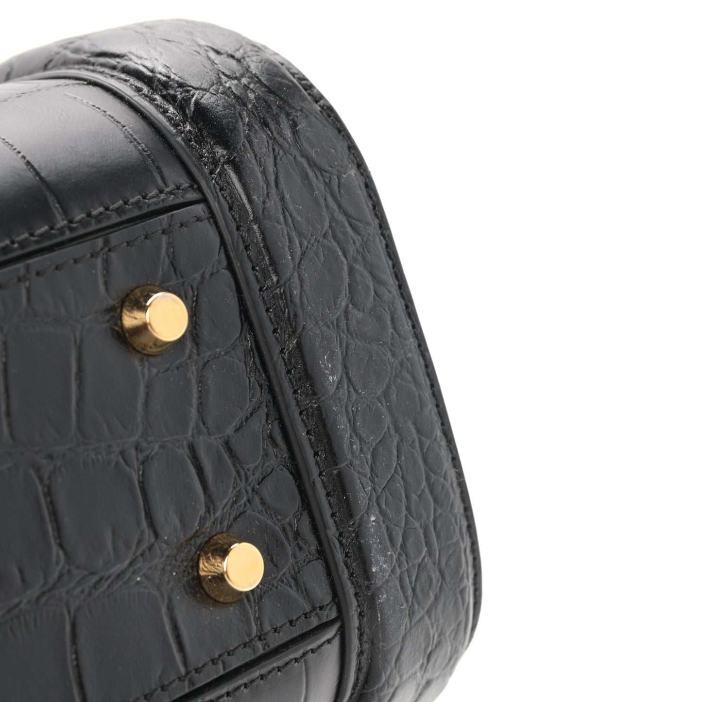 Calfskin Crocodile Embossed Small Heroine 30 Black