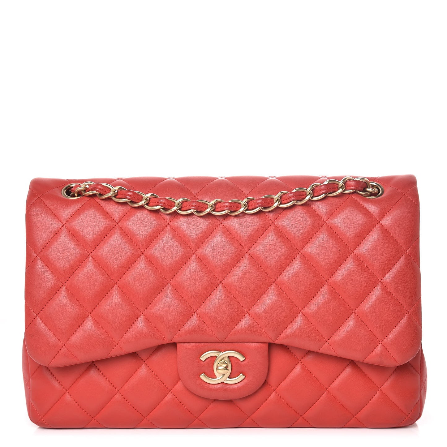 Lambskin Quilted Jumbo Double Flap Red