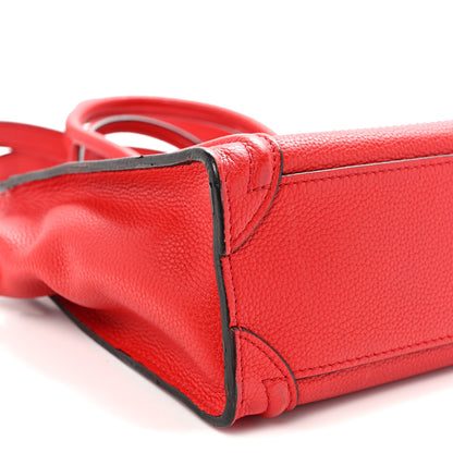 Celine Drummed Calfskin Nano Luggage Vermillion 9 of 10