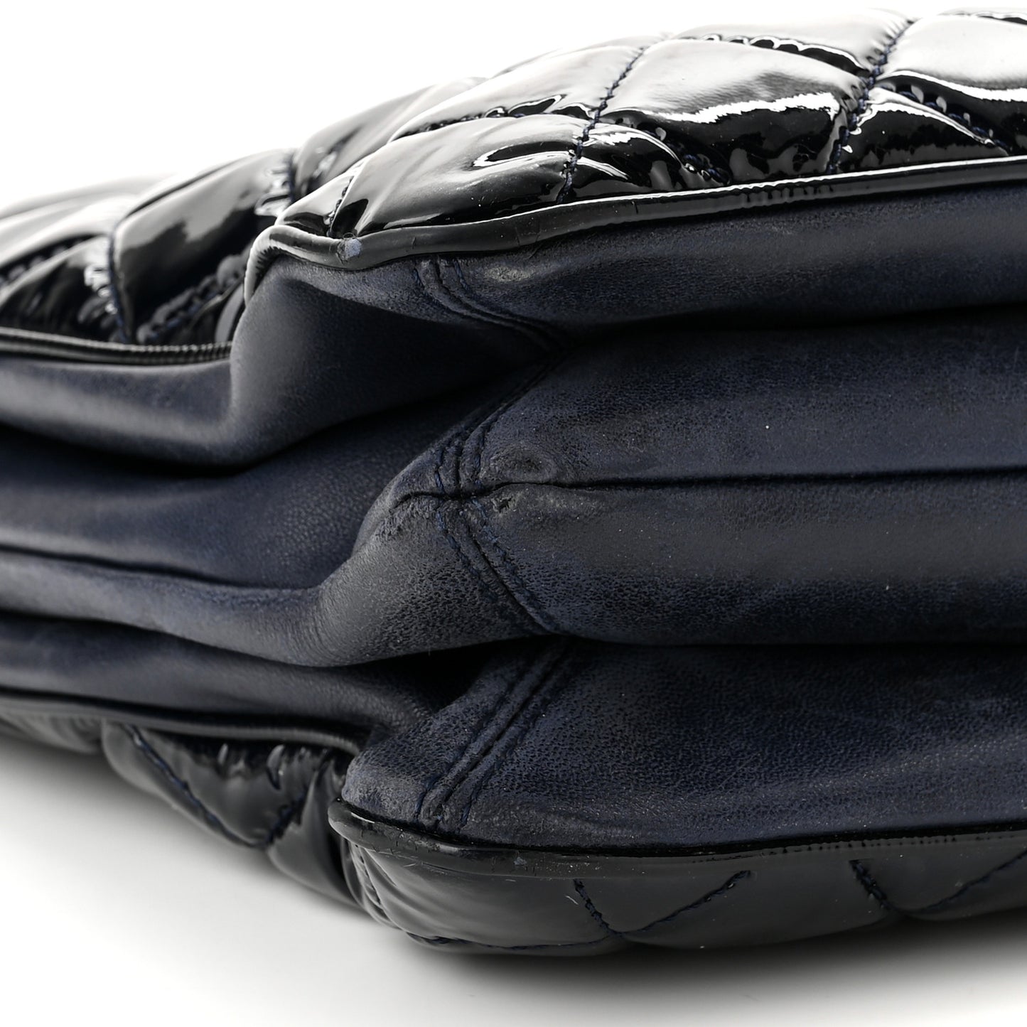 Patent Quilted Accordion Shopping Tote Navy