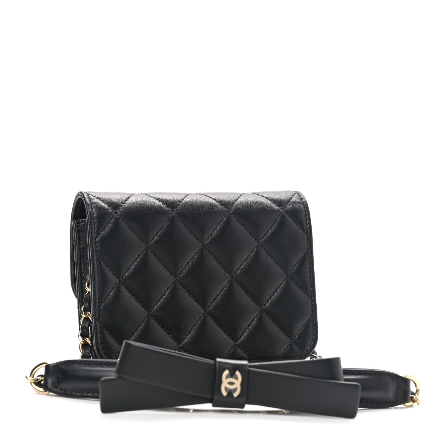 Lambskin Quilted Mini Coco Bow Clutch With Chain Black