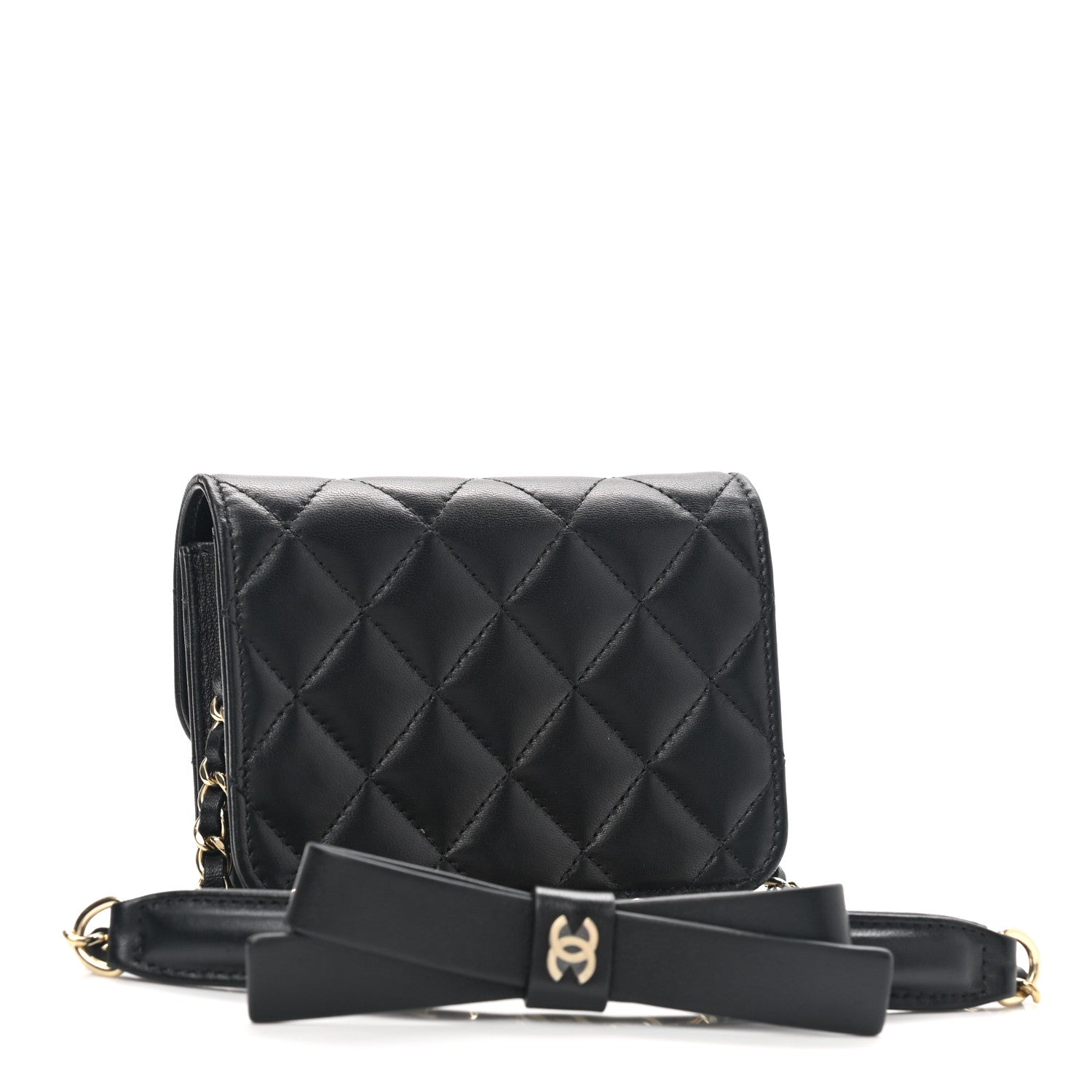 Chanel Lambskin Quilted Mini Coco Bow Clutch With Chain Black 3 of 10