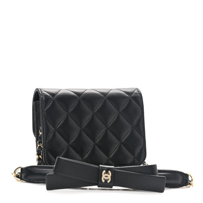 Chanel Lambskin Quilted Mini Coco Bow Clutch With Chain Black 3 of 10