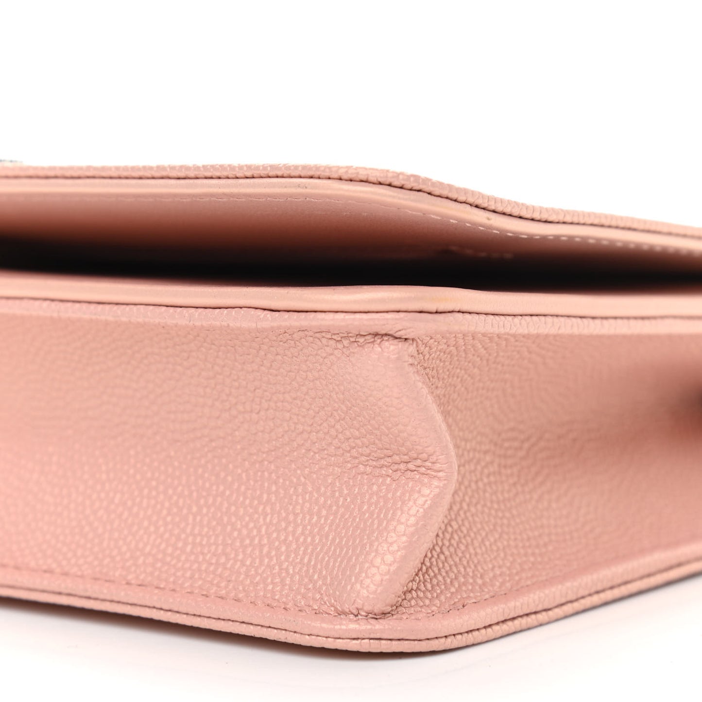 Metallic Caviar Quilted Vintage Mademoiselle Wallet On Chain WOC Light Pink