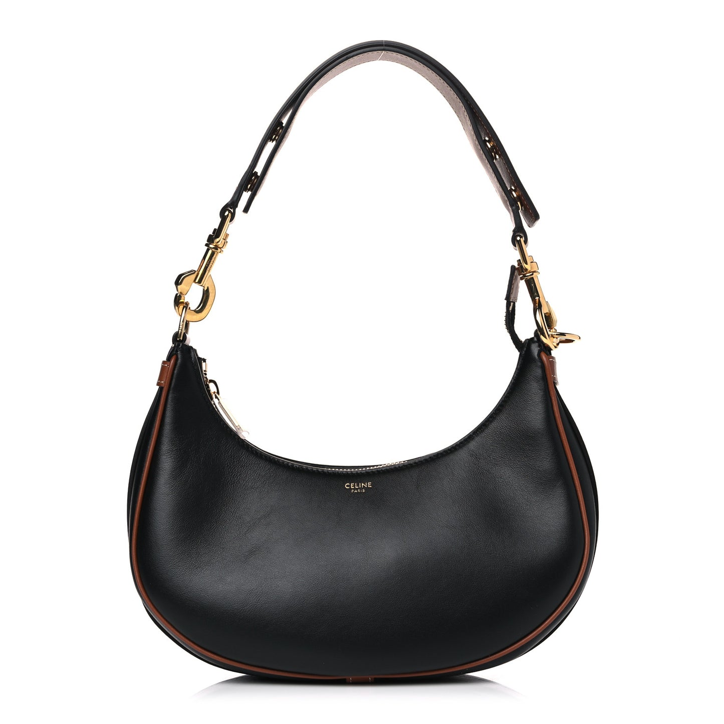 Smooth Calfskin Medium Strap Ava Shoulder Bag Black Tan