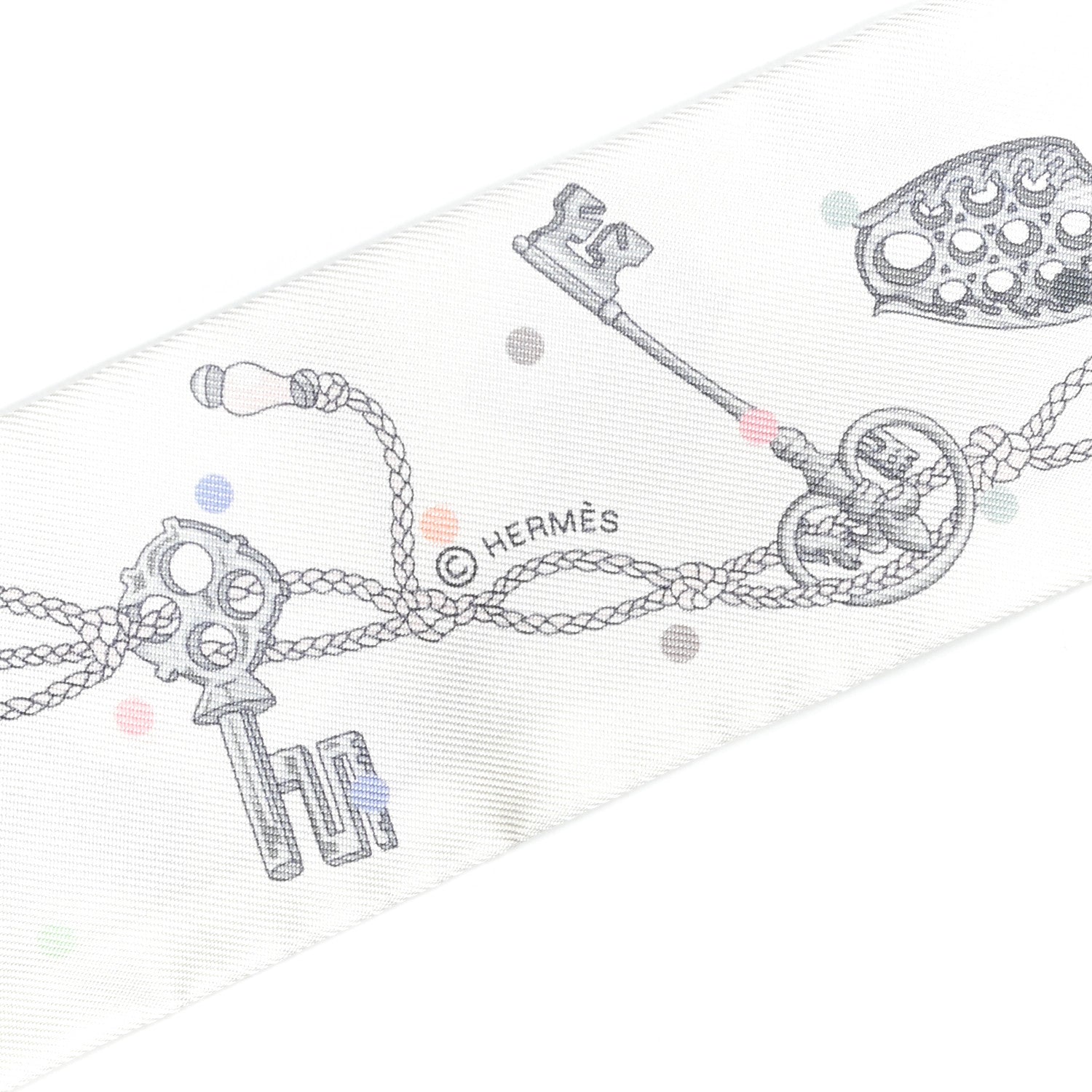 Hermes Silk Les Cles A Pois Twilly White Gris Acier 4 of 4