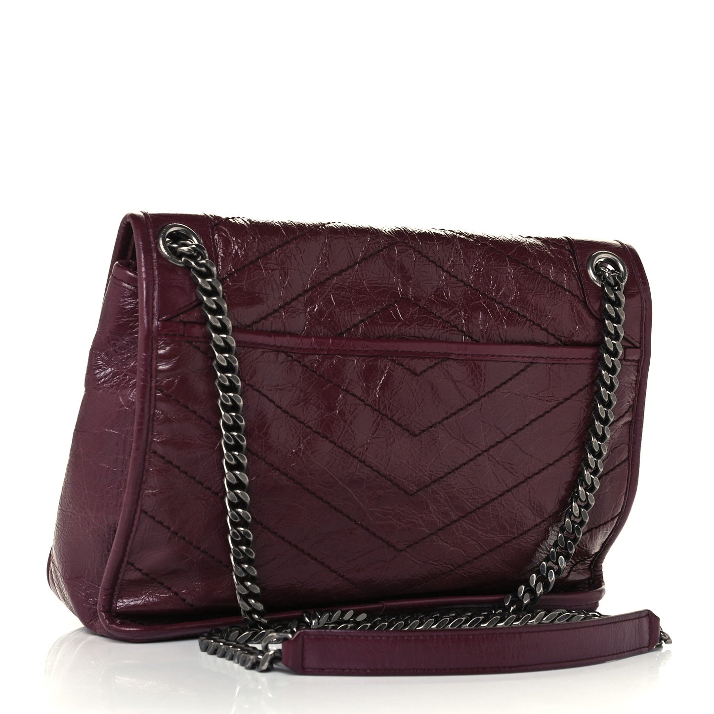 Crinkled Calfskin Matelasse Monogram Medium Niki Chain Satchel Burgundy