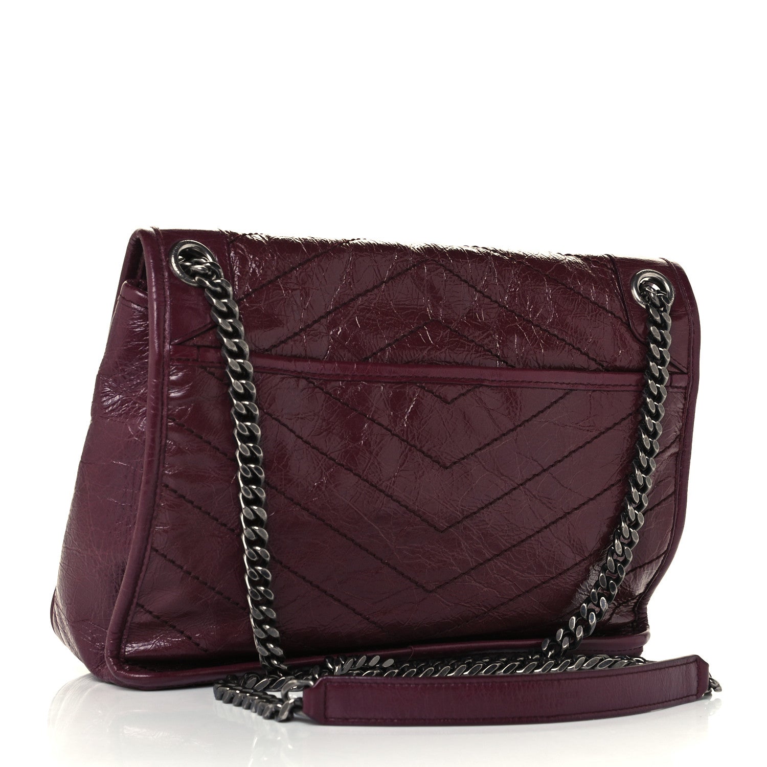 Saint Laurent Crinkled Calfskin Matelasse Monogram Medium Niki Chain Satchel Burgundy 3 of 11