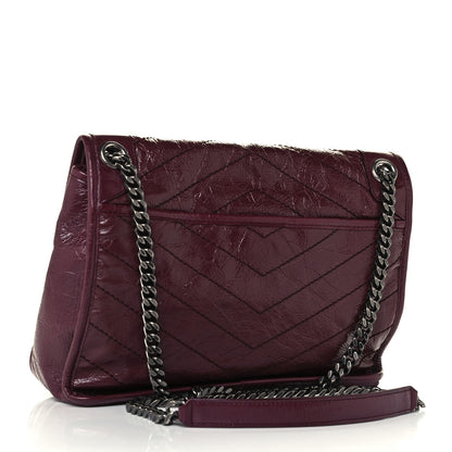 Saint Laurent Crinkled Calfskin Matelasse Monogram Medium Niki Chain Satchel Burgundy 3 of 11