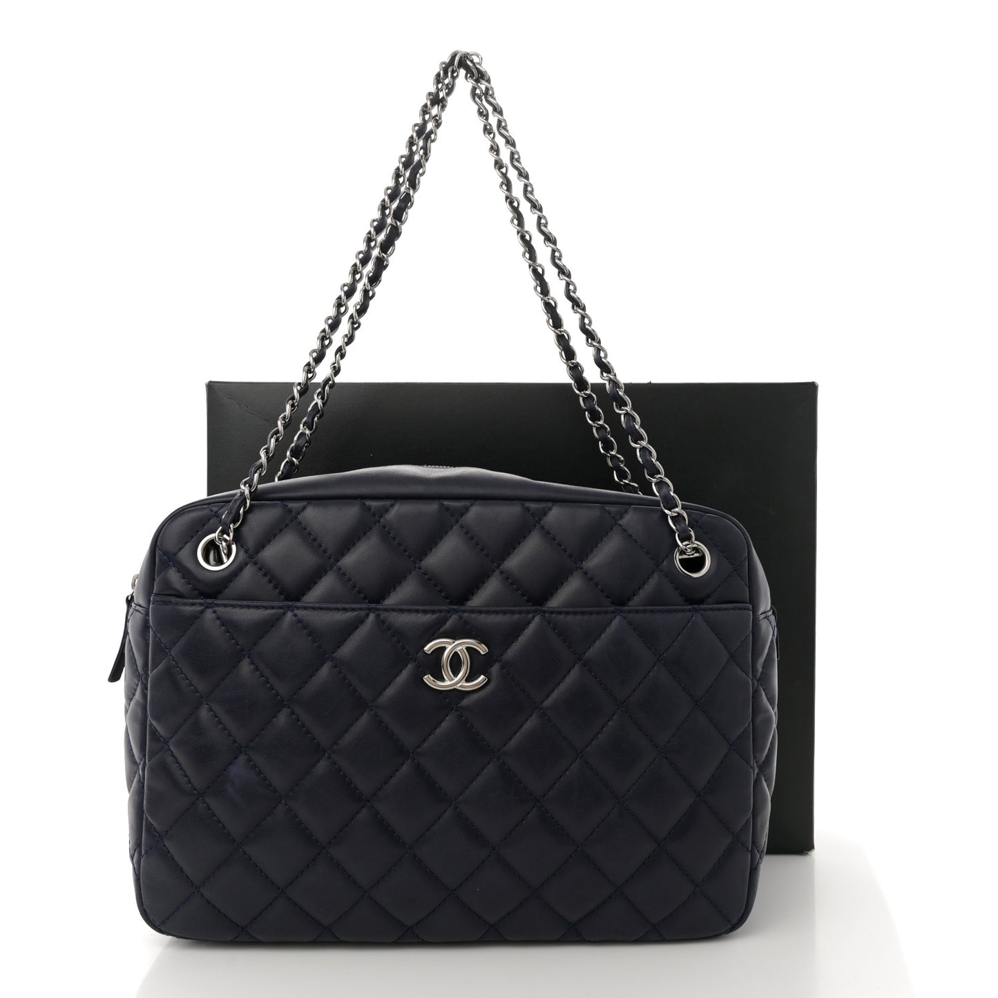 Lambskin Quilted Large Camera Case Navy Blue Navy Blue