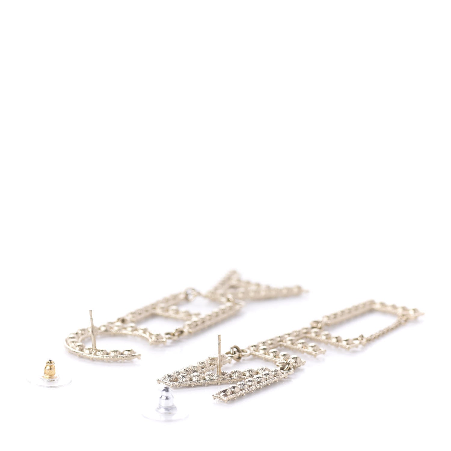 Chanel Crystal Cha-Nel Logo Drop Earrings Gold 3 of 4