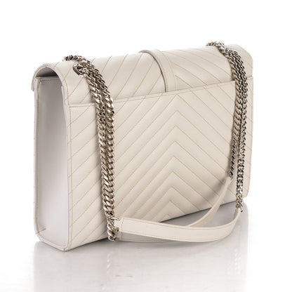 Saint Laurent Grain De Poudre Matelasse Chevron Large Monogram Satchel Light Grey 3 of 7