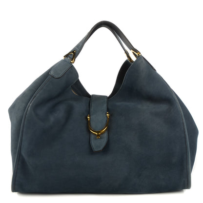 Gucci Nubuck Large Soft Stirrup Shoulder Bag Navy 1 of 7