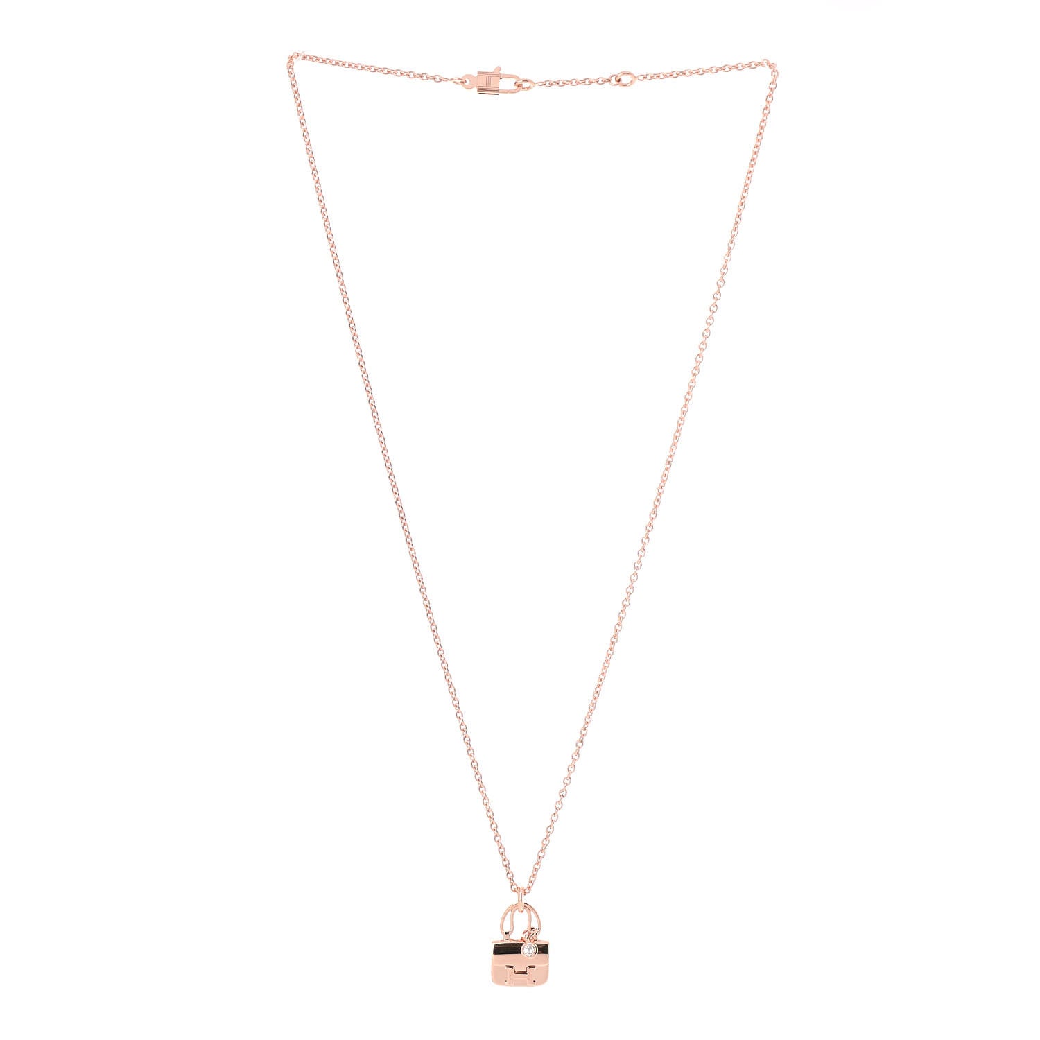 Hermes 18K Rose Gold Diamond Constance Amulettes Charm Pendant Necklace 3 of 6