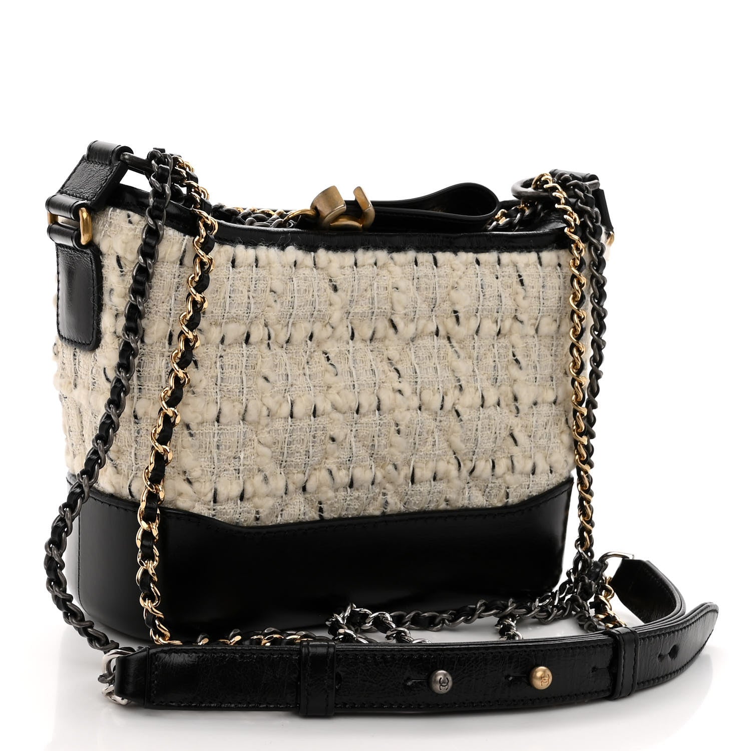 Chanel Tweed Calfskin Quilted Small Gabrielle Hobo Ivory Black 3 of 10