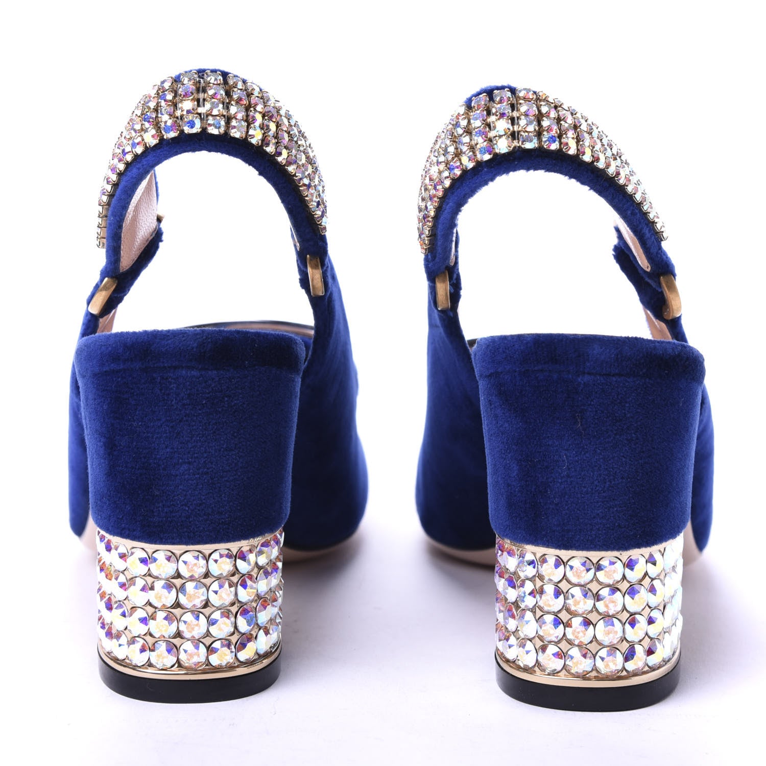 Gucci Velvet Crystal Square G Madelyn Slingbacks 37 Cobalt Blue 6 of 10