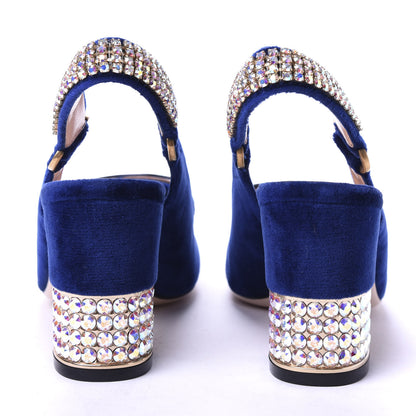 Gucci Velvet Crystal Square G Madelyn Slingbacks 37 Cobalt Blue 6 of 10