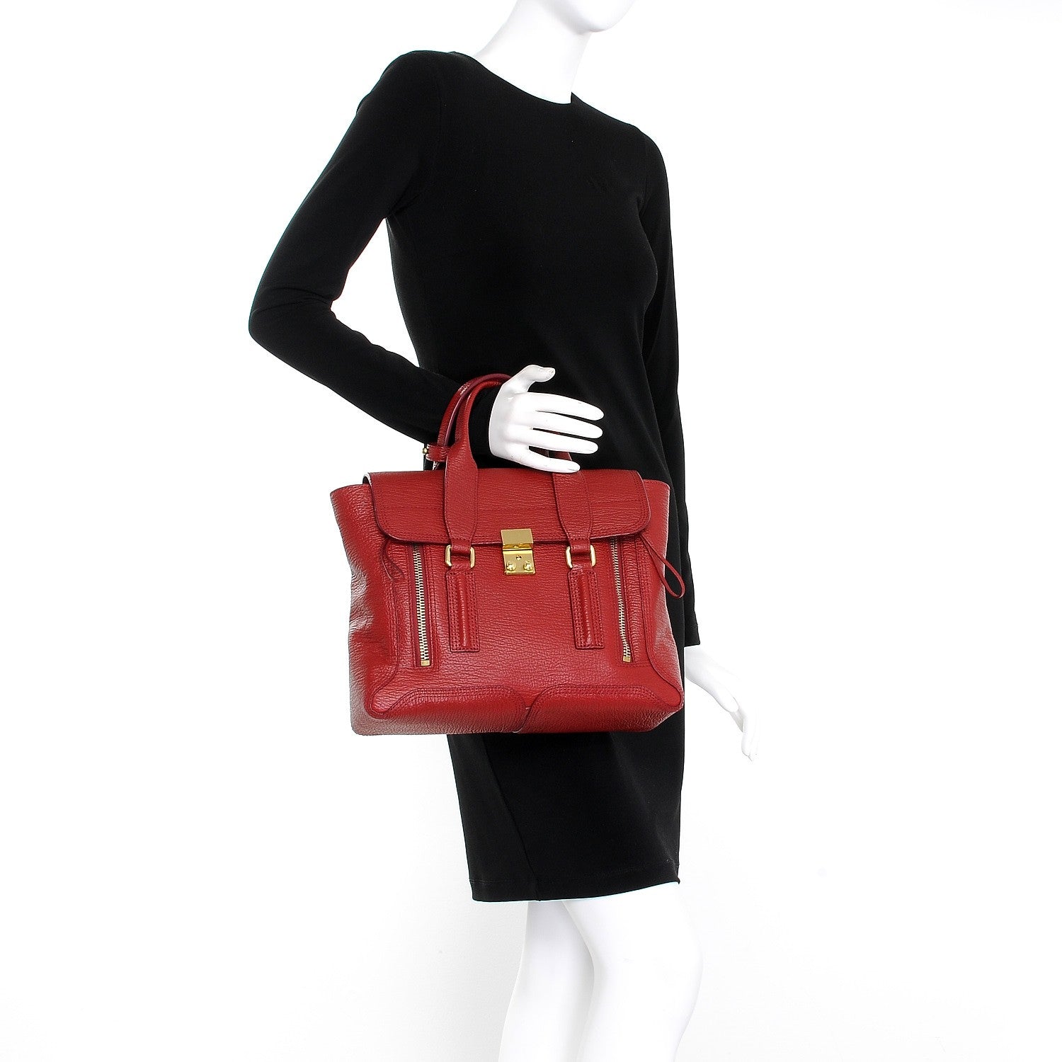 3.1 Phillip Lim パシュリ サッチェル　ハンドバッグ レッド 3.1 Phillip Lim Textured Calfskin Medium Pashli Satchel Red