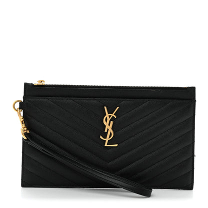 Saint Laurent Grain De Poudre Chevron Monogram Large Bill Pouch Black 1 of 8