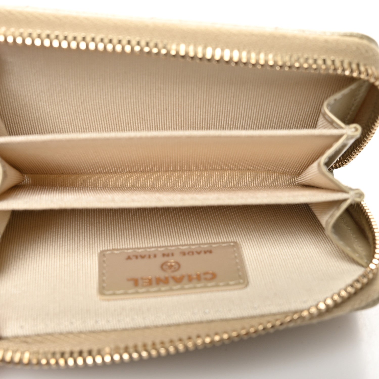 Chanel Metallic Caviar Quilted Zip Coin Purse Light Gold 5 of 10