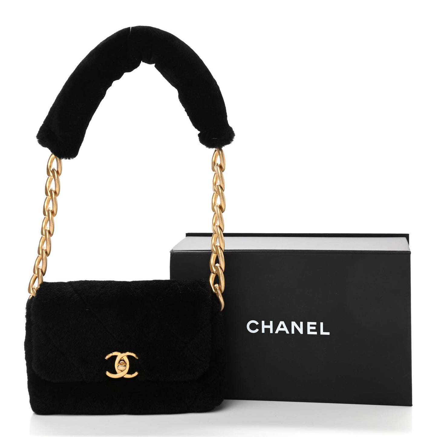 Shearling Quilted Single Flap Black