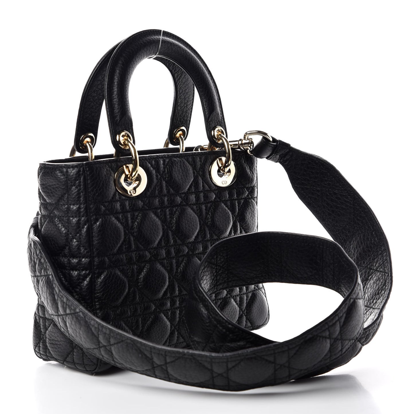 Grained Calfskin Cannage Small Supple Lady Dior Black