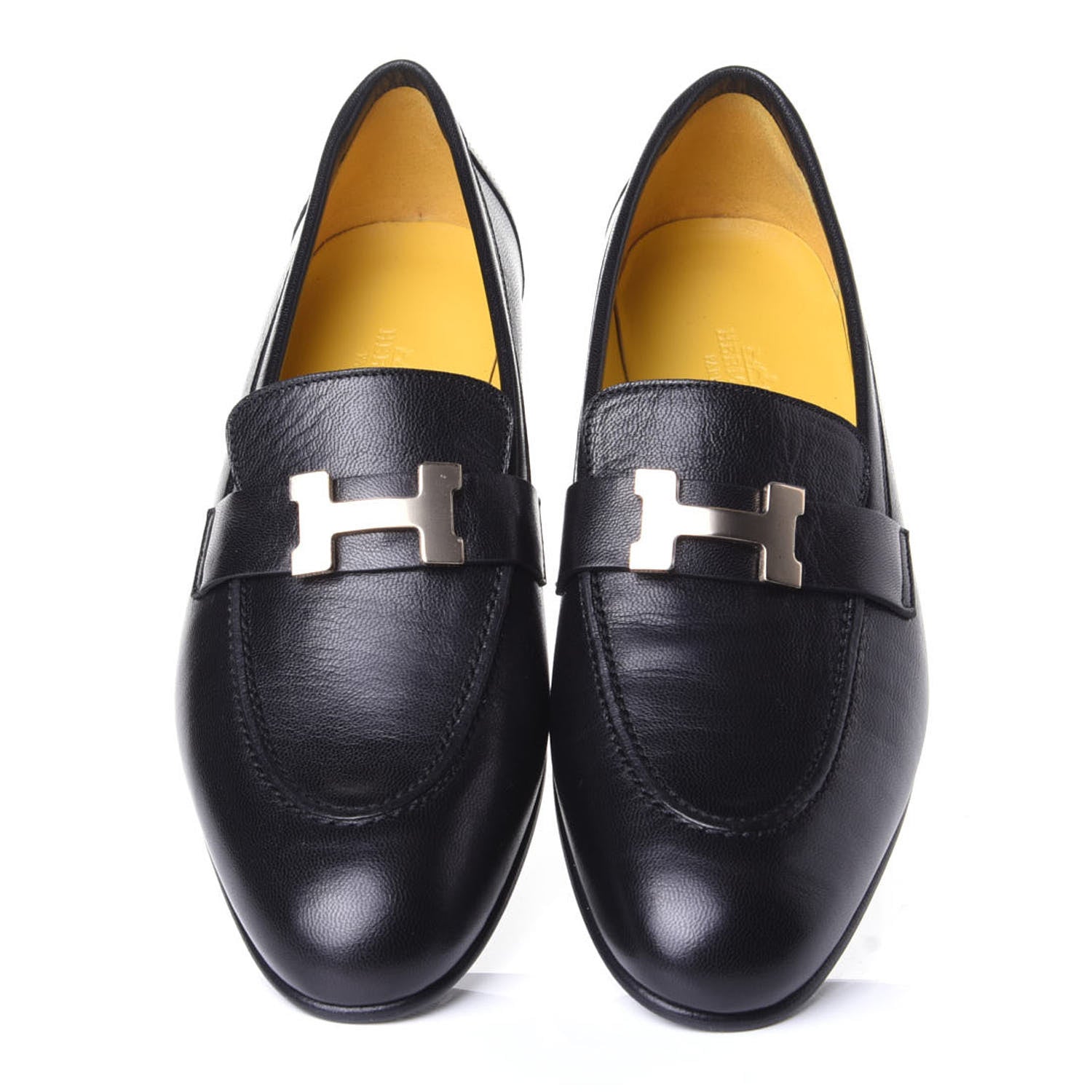 Hermes Goatskin Womens Paris Loafers 38.5 Black 5 of 11