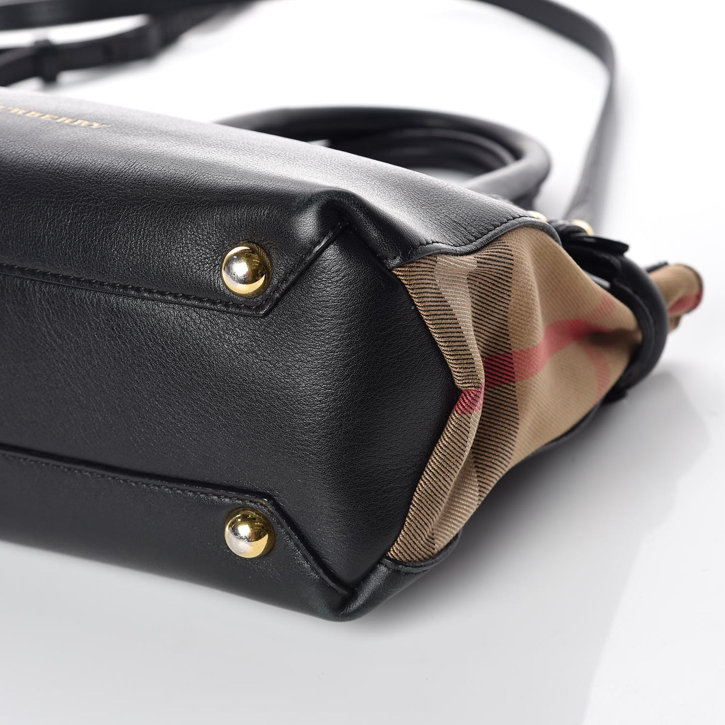 Calfskin House Check Small Banner Tote Black